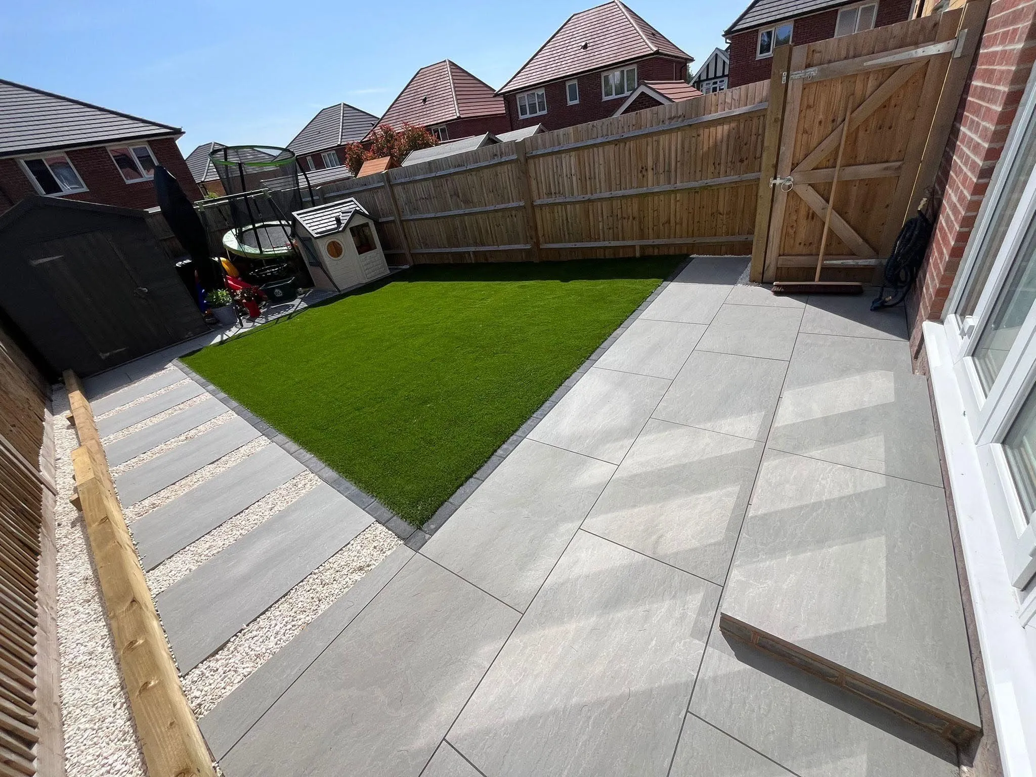 Porcelain paving stepping stones with artificial turf